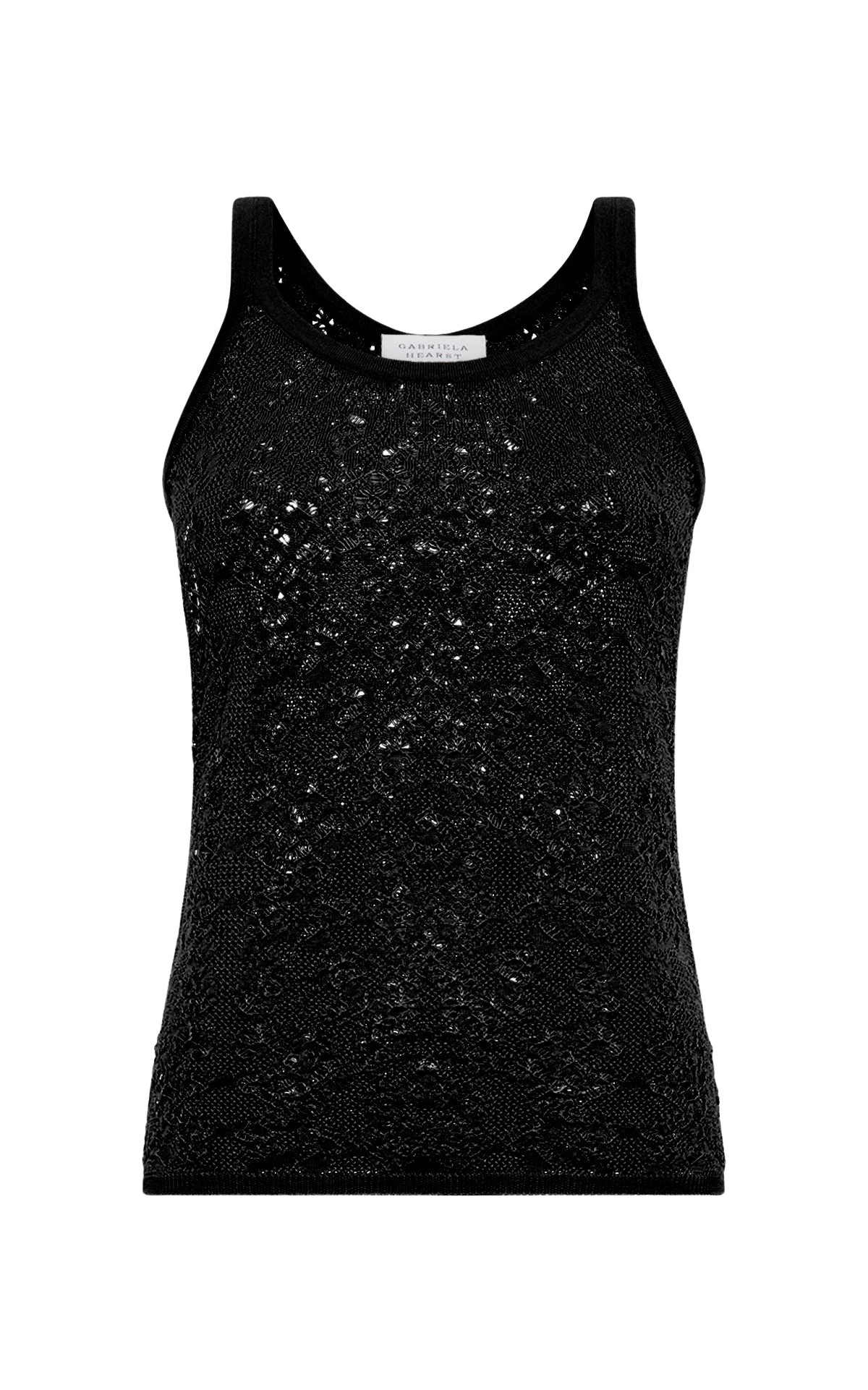 Gabriela Hearst Cyrinne Lace Knit Tank Top in Black Merino Wool