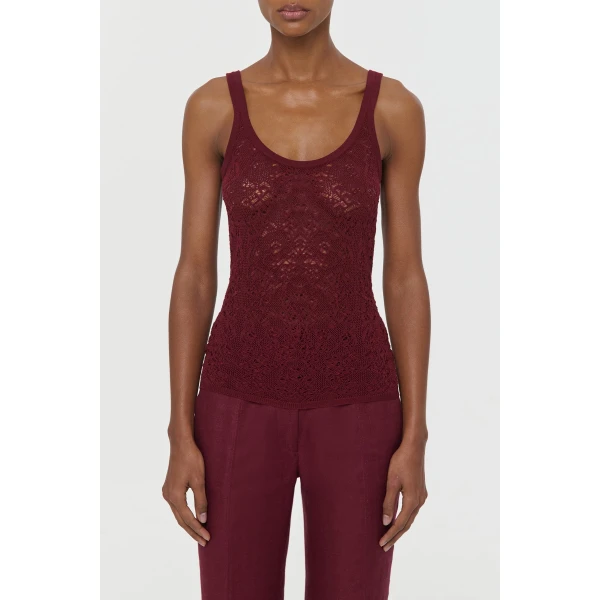 Gabriela Hearst Cyrinne Lace Knit Tank Top in Bordeaux Merino Wool, view 2