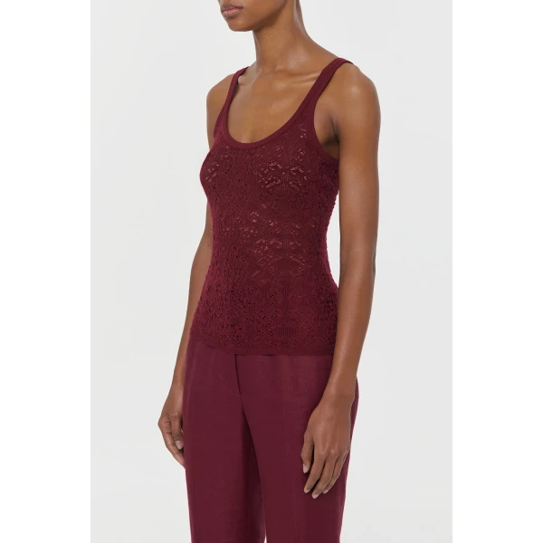 Gabriela Hearst Cyrinne Lace Knit Tank Top in Bordeaux Merino Wool, view 3