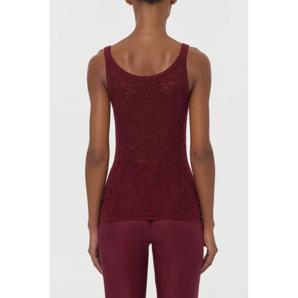 Gabriela Hearst Cyrinne Lace Knit Tank Top in Bordeaux Merino Wool, view 4