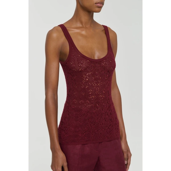 Gabriela Hearst Cyrinne Lace Knit Tank Top in Bordeaux Merino Wool, view 5