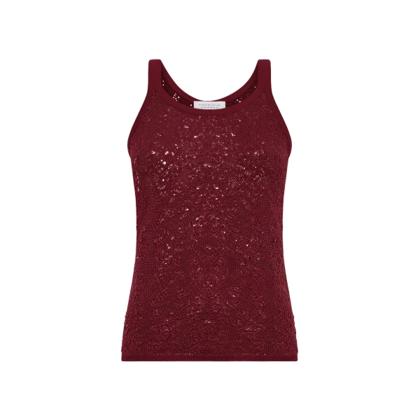 Gabriela Hearst Cyrinne Lace Knit Tank Top in Bordeaux Merino Wool, view 6