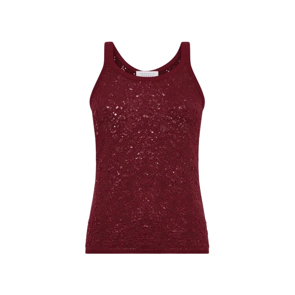 Gabriela Hearst Cyrinne Lace Knit Tank Top in Bordeaux Merino Wool