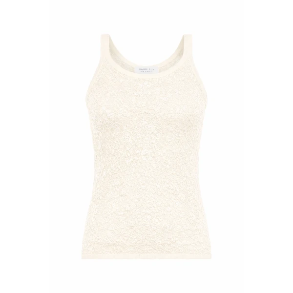 Gabriela Hearst Cyrinne Lace Knit Tank Top in Off White Merino Wool, view 2