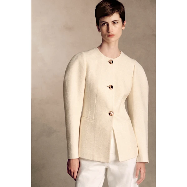 Gabriela Hearst Daelan Jacket in Ivory Virgin Wool Silk Slub, view 2