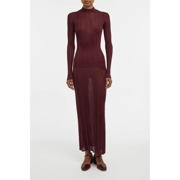 Gabriela Hearst Daniella Knit Maxi Skirt in Bordeaux Silk, view 2