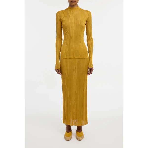 Gabriela Hearst Daniella Knit Maxi Skirt in Golden Birch Silk, view 2