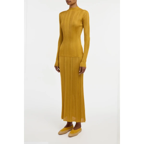 Gabriela Hearst Daniella Knit Maxi Skirt in Golden Birch Silk, view 3