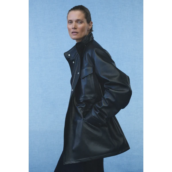 Gabriela Hearst Darwin M65 Jacket in Black Nappa Leather, view 2