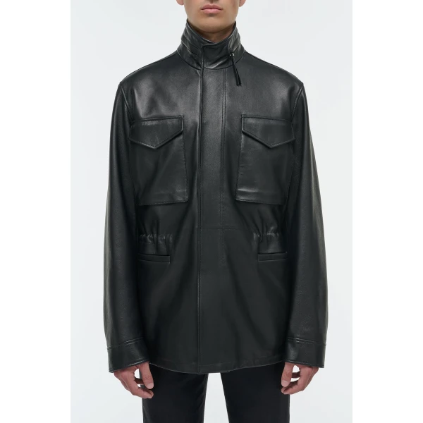 Gabriela Hearst Darwin M65 Jacket in Black Nappa Leather, view 3