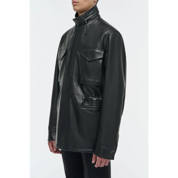 Gabriela Hearst Darwin M65 Jacket in Black Nappa Leather, view 4