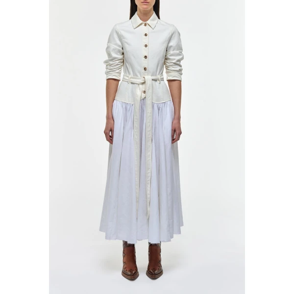 Gabriela Hearst Delyth Shirtdress in White Recycled Cotton Denim & Linen Dress, view 2