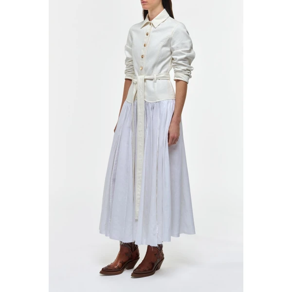 Gabriela Hearst Delyth Shirtdress in White Recycled Cotton Denim & Linen Dress, view 3