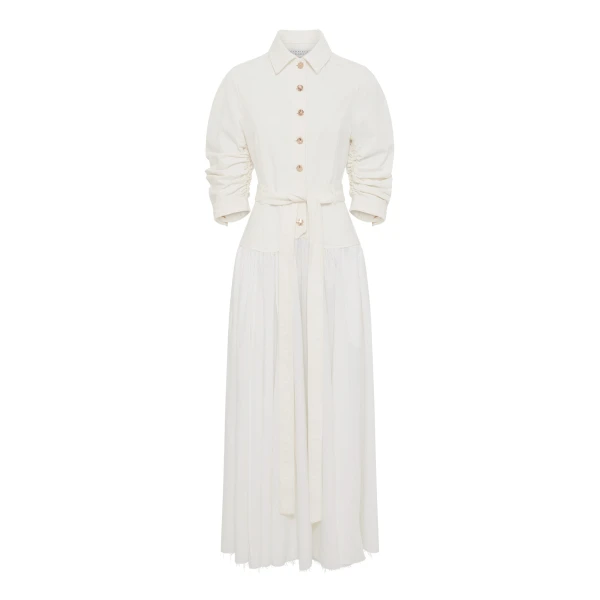 Gabriela Hearst Delyth Shirtdress in White Recycled Cotton Denim & Linen Dress, view 6