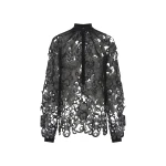 Gabriela Hearst Dietrich Blouse in Black Silk Organza Lace