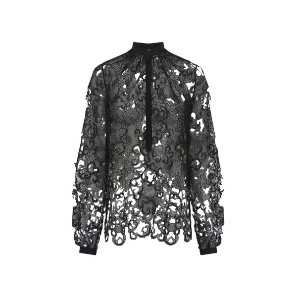 Gabriela Hearst Dietrich Blouse in Black Silk Organza Lace, view 2