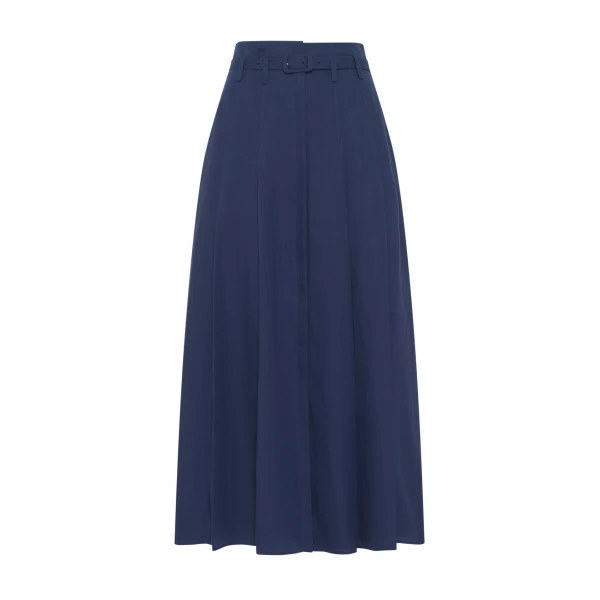 Gabriela Hearst Dugald Pleated Midi Skirt in Electric Navy Aloe Linen, view 6