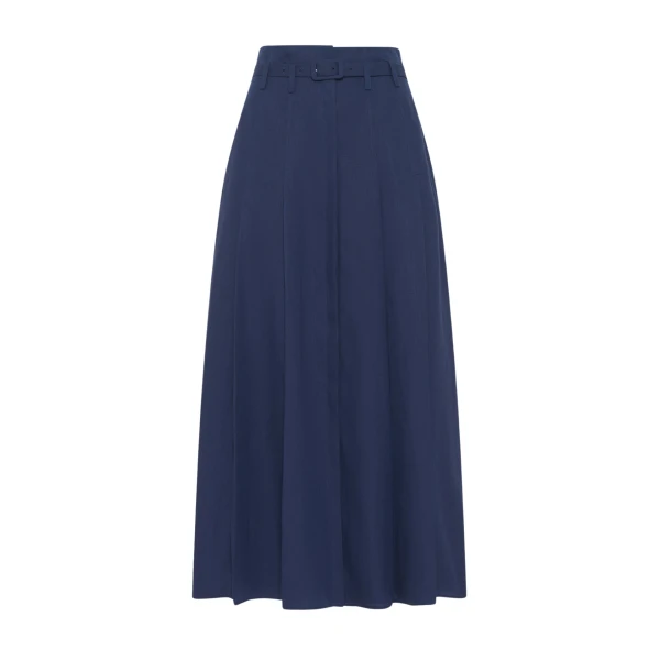 Gabriela Hearst Dugald Pleated Midi Skirt in Electric Navy Aloe Linen