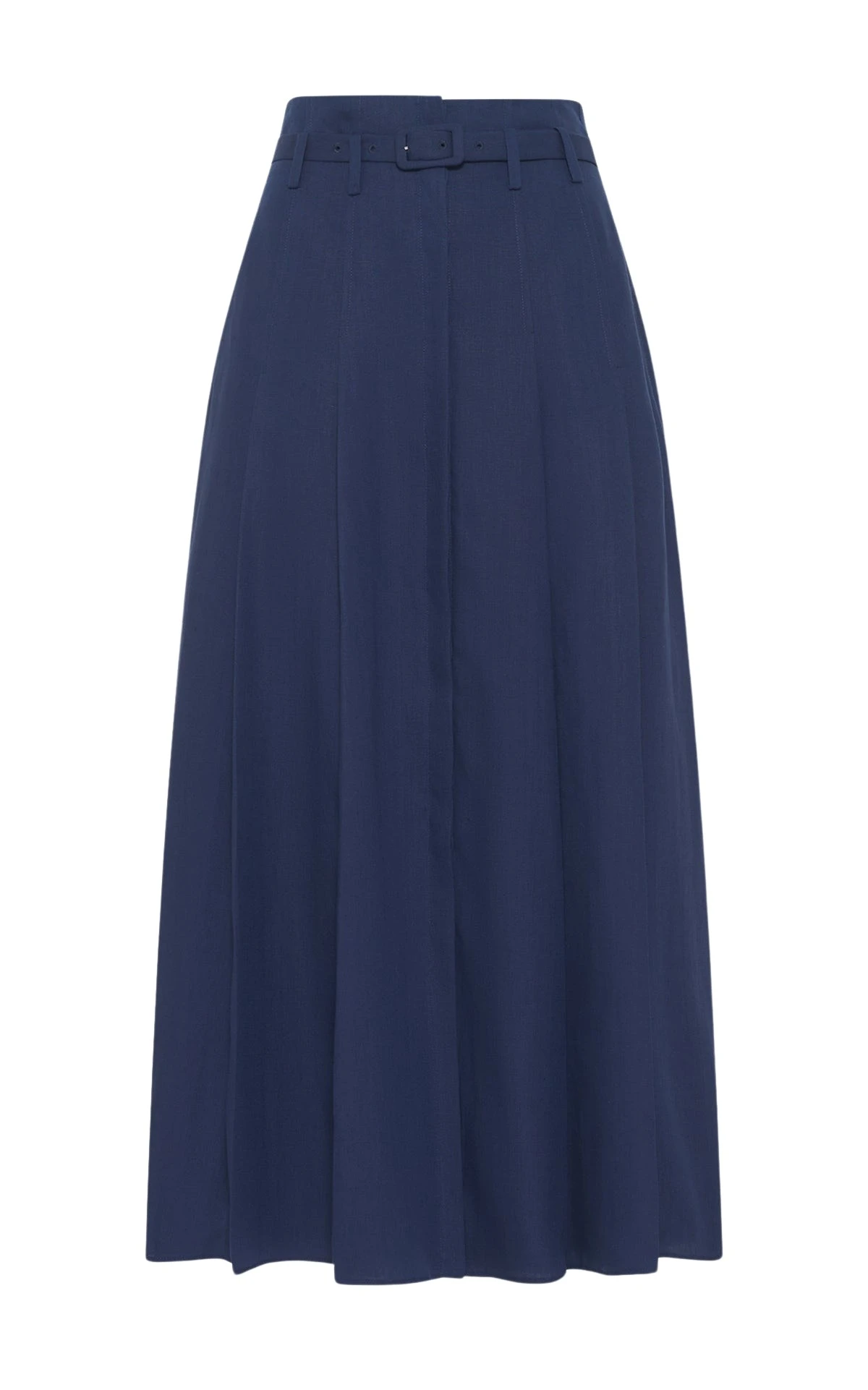 Gabriela Hearst Dugald Pleated Midi Skirt in Electric Navy Aloe Linen