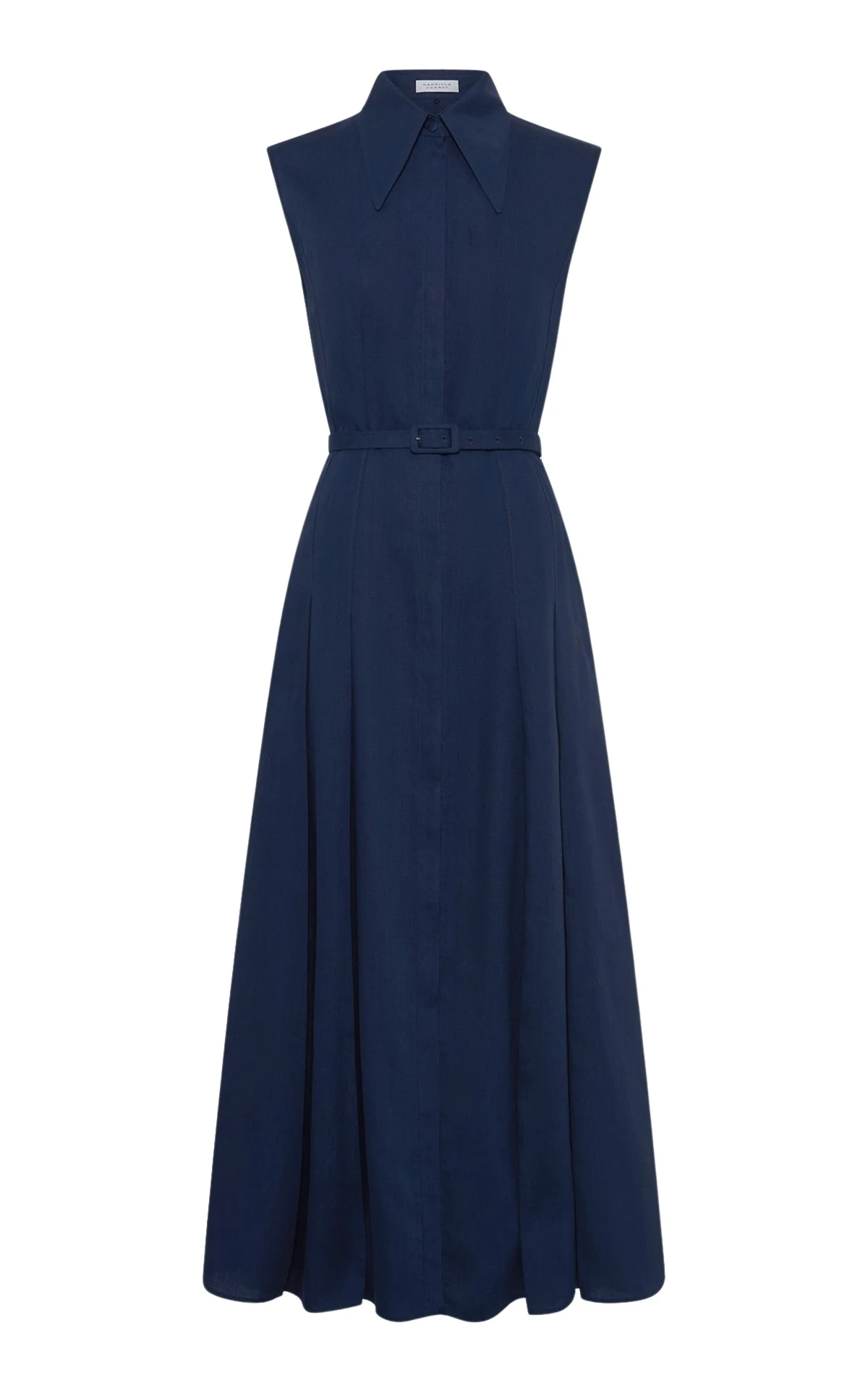 Gabriela Hearst Durand Pleated Maxi Shirtdress in Electric Navy Aloe Linen Dress