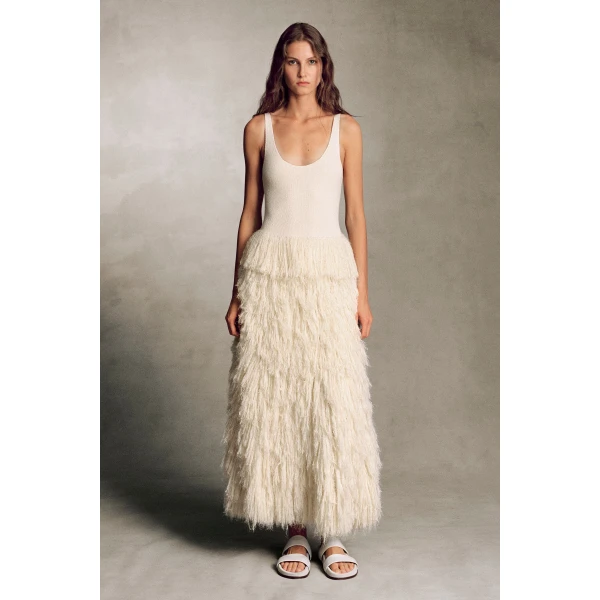 Gabriela Hearst Elianor Fringe Knit Maxi Dress in Off White Silk Cashmere, view 2