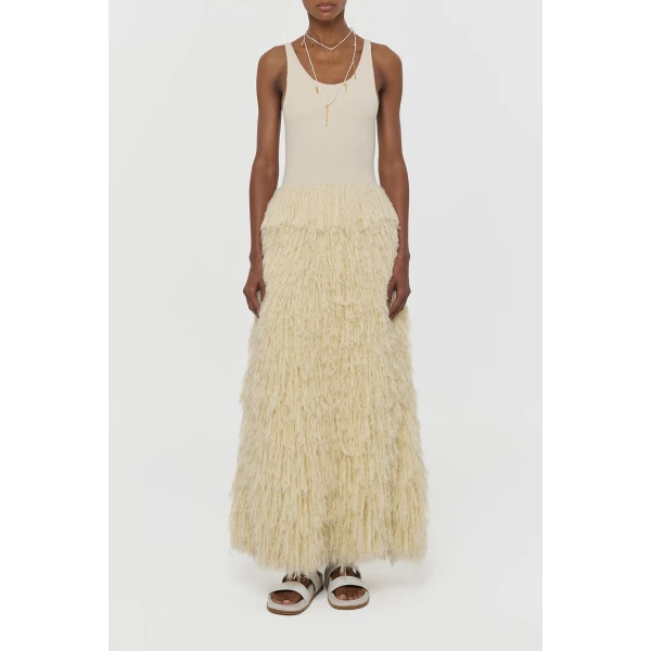 Gabriela Hearst Elianor Fringe Knit Maxi Dress in Off White Silk Cashmere, view 3
