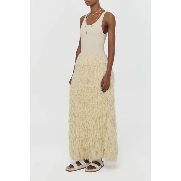 Gabriela Hearst Elianor Fringe Knit Maxi Dress in Off White Silk Cashmere, view 4
