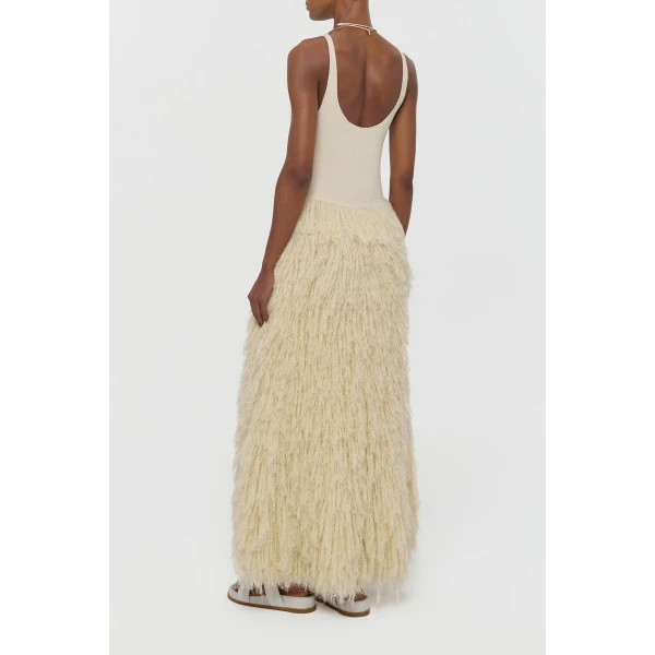 Gabriela Hearst Elianor Fringe Knit Maxi Dress in Off White Silk Cashmere, view 5
