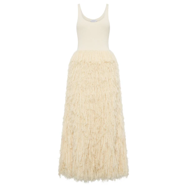 Gabriela Hearst Elianor Fringe Knit Maxi Dress in Off White Silk Cashmere, view 6