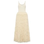 Gabriela Hearst Elianor Fringe Knit Maxi Dress in Off White Silk Cashmere
