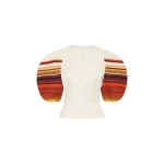 Gabriela Hearst Elira Crochet Puff Sleeve Top in Ivory Textured Linen Slub
