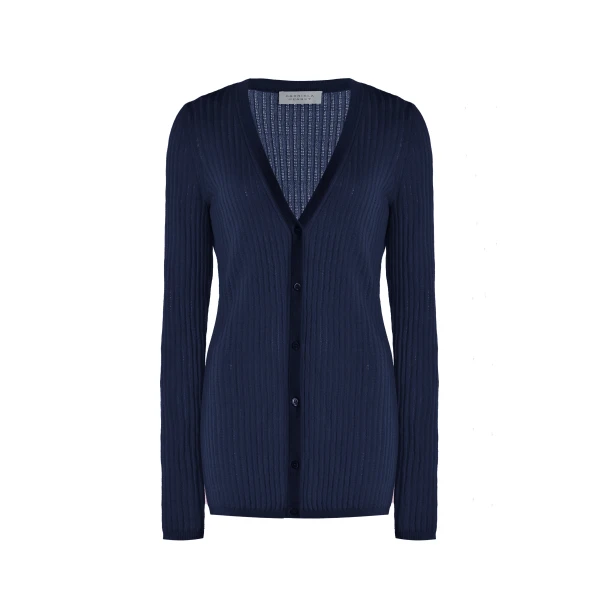 Gabriela Hearst Emma Pointelle Knit Cardigan in Electric Navy Cashmere Silk, view 2