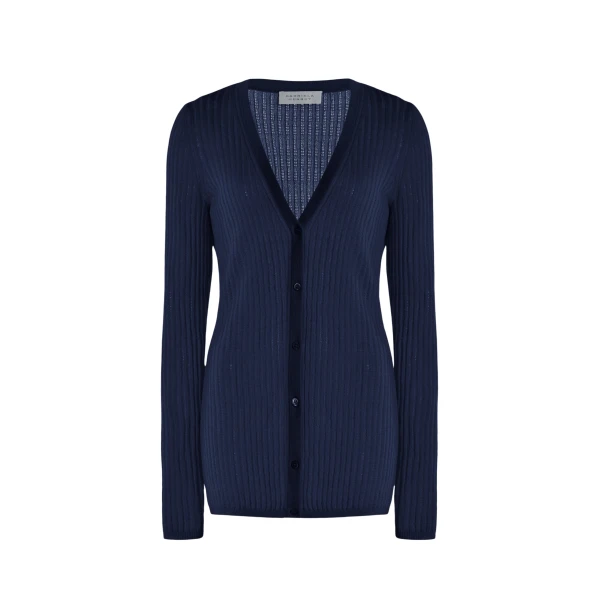 Gabriela Hearst Emma Pointelle Knit Cardigan in Electric Navy Cashmere Silk