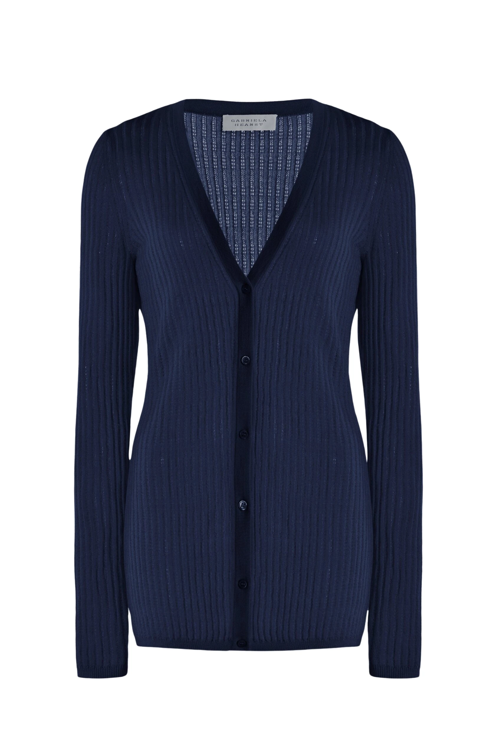 Gabriela Hearst Emma Pointelle Knit Cardigan in Electric Navy Cashmere Silk