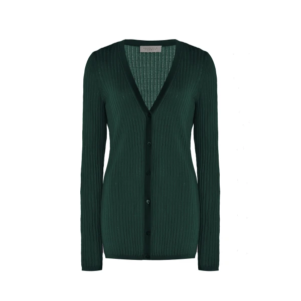 Gabriela Hearst Emma Pointelle Knit Cardigan in English Green Cashmere Silk, view 2