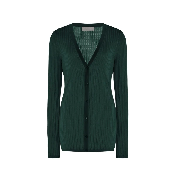 Gabriela Hearst Emma Pointelle Knit Cardigan in English Green Cashmere Silk