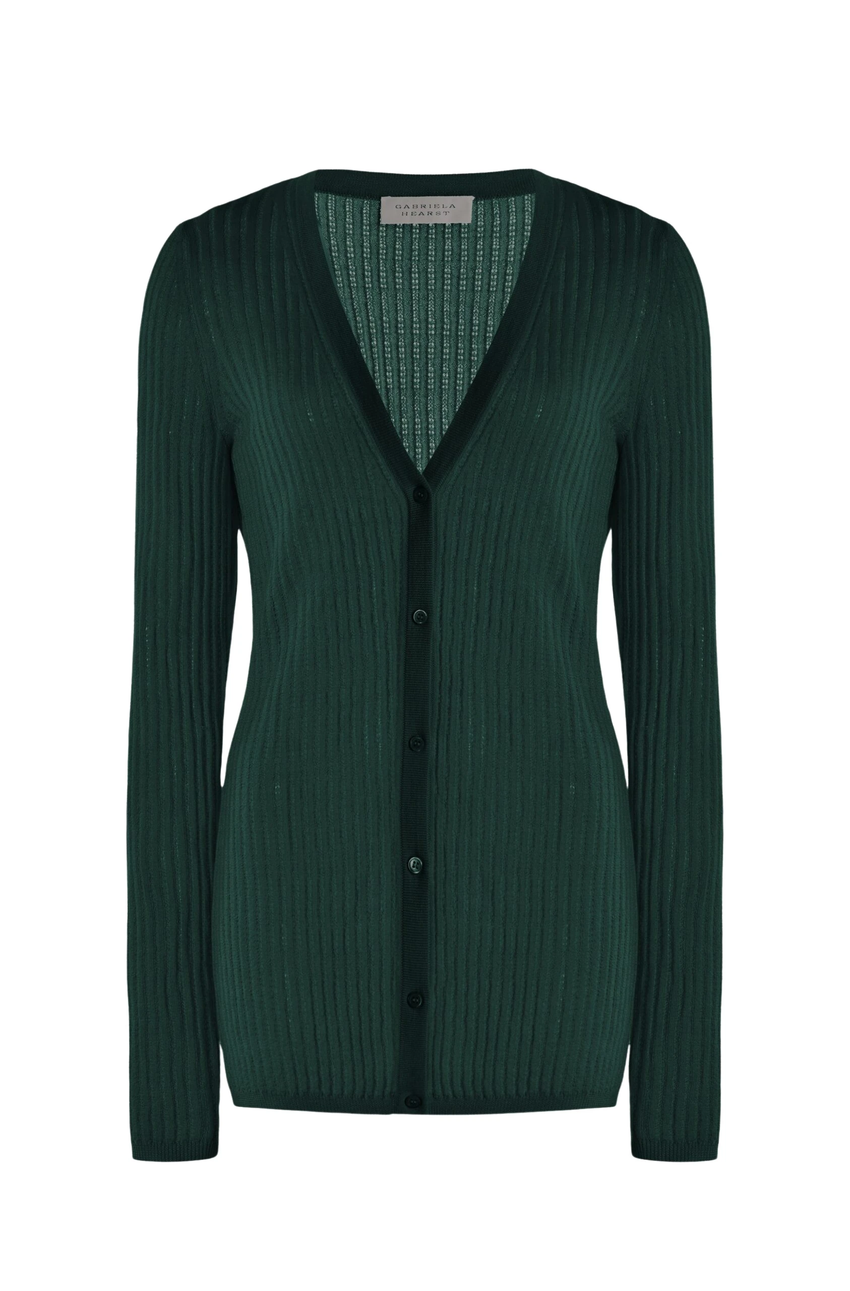 Gabriela Hearst Emma Pointelle Knit Cardigan in English Green Cashmere Silk
