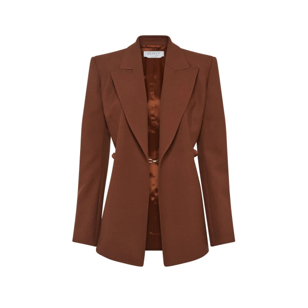 Gabriela Hearst Epona Chain Blazer in Cognac Recycled Virgin Wool, view 2