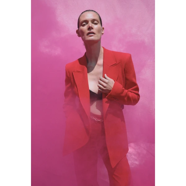 Gabriela Hearst Epona Chain Blazer in Scarlet Red Virgin Wool Crepe, view 2