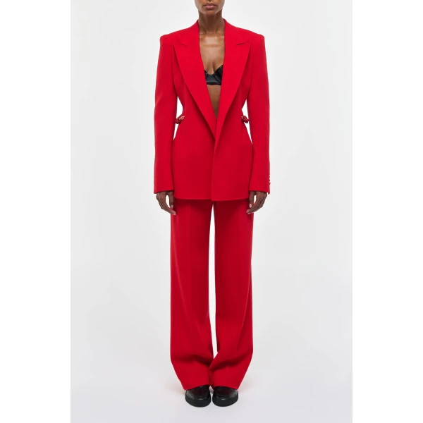 Gabriela Hearst Epona Chain Blazer in Scarlet Red Virgin Wool Crepe, view 3