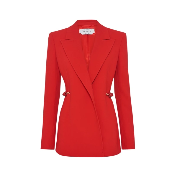 Gabriela Hearst Epona Chain Blazer in Scarlet Red Virgin Wool Crepe