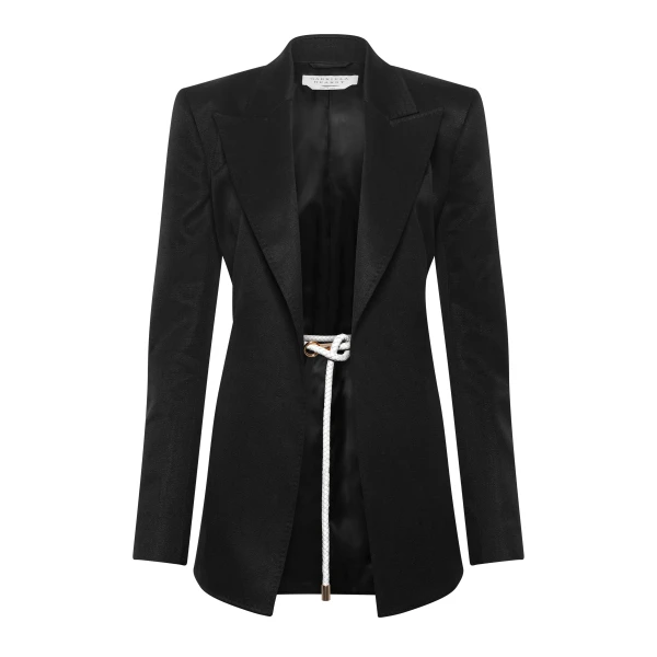 Gabriela Hearst Epona Rope Blazer in Black Textured Linen Slub, view 5