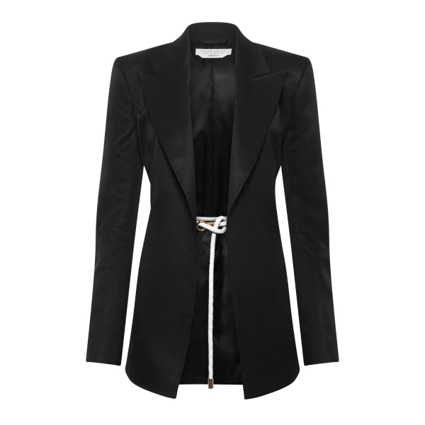 Gabriela Hearst Epona Rope Blazer in Black Textured Linen Slub