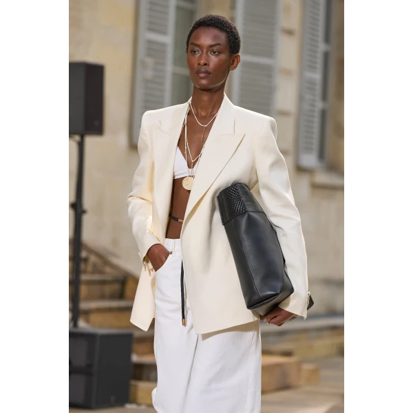 Gabriela Hearst Epona Rope Blazer in Ivory Textured Linen Slub, view 3