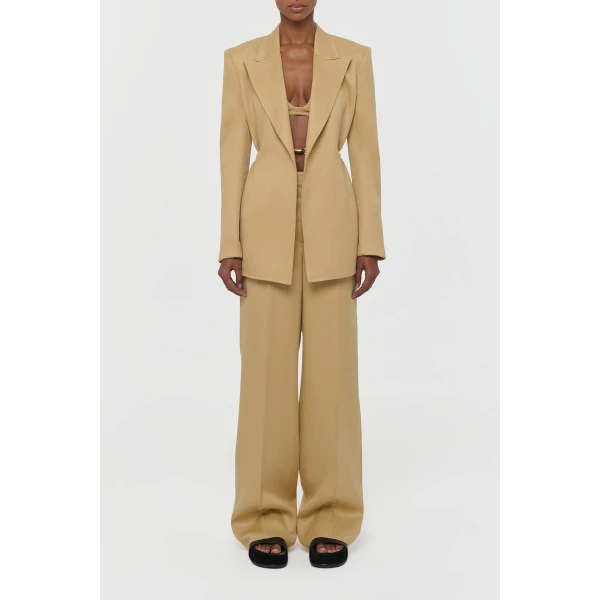 Gabriela Hearst Epona Rope Blazer in Wheat Textured Linen Slub, view 2