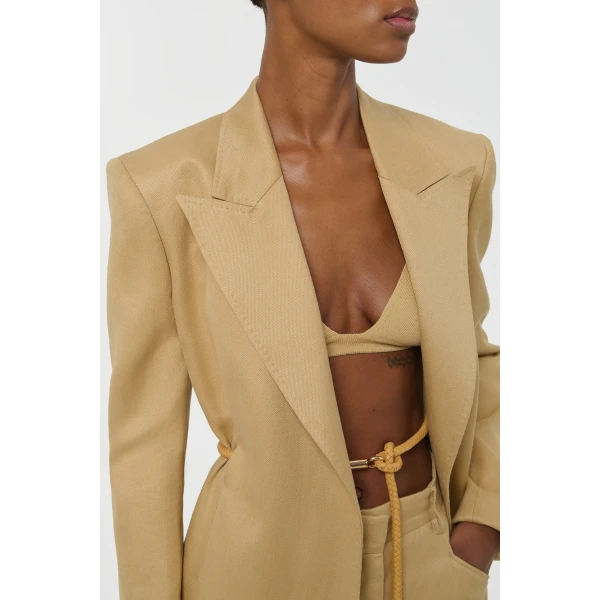 Gabriela Hearst Epona Rope Blazer in Wheat Textured Linen Slub, view 5