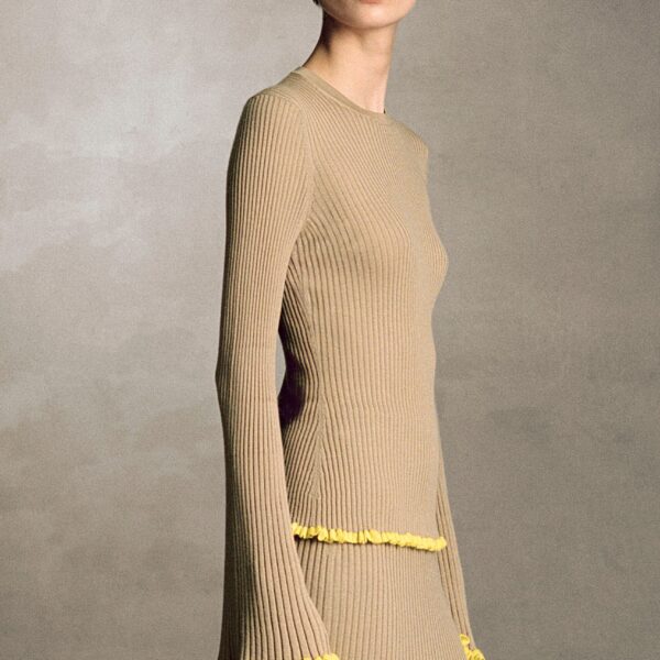 Gabriela Hearst Erya Knit Crewneck Sweater in Camel Cashmere Silk, view 2