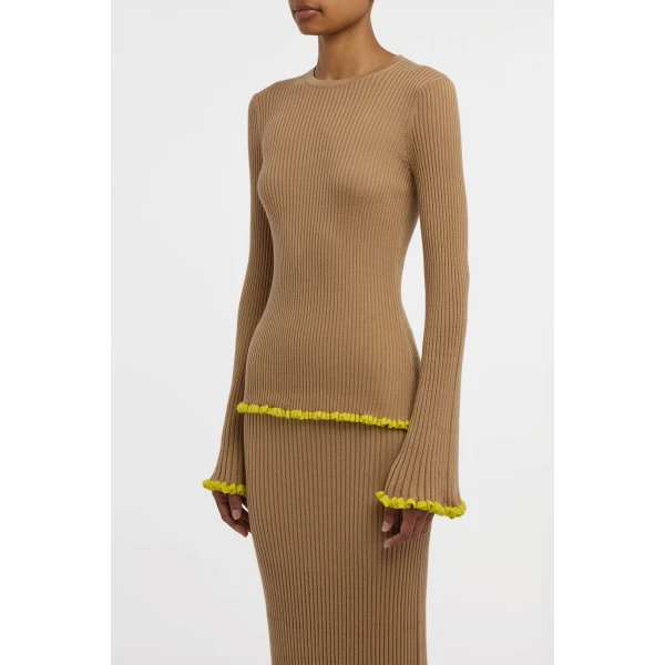 Gabriela Hearst Erya Knit Crewneck Sweater in Camel Cashmere Silk, view 4