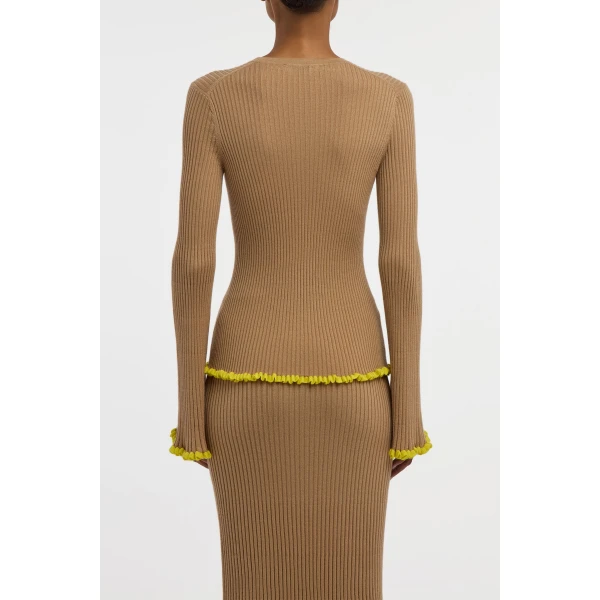 Gabriela Hearst Erya Knit Crewneck Sweater in Camel Cashmere Silk, view 5