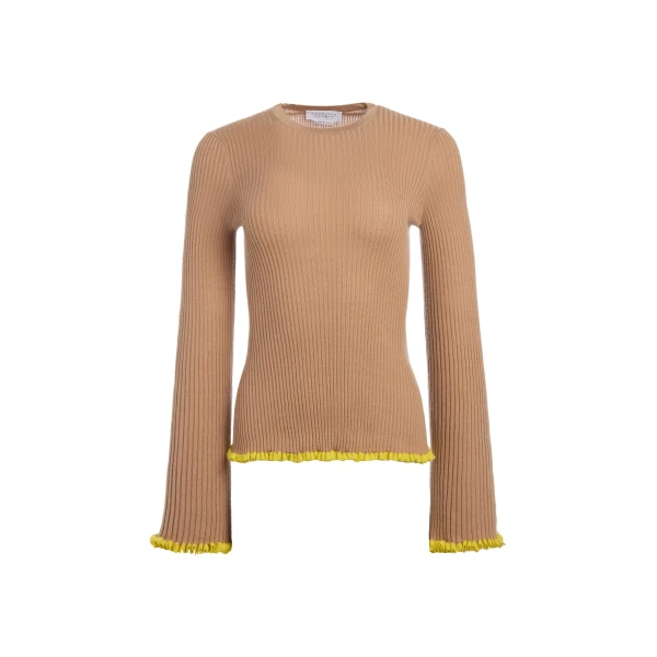 Gabriela Hearst Erya Knit Crewneck Sweater in Camel Cashmere Silk, view 6